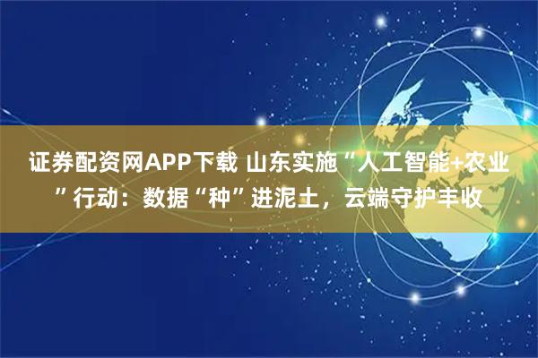 证券配资网APP下载 山东实施“人工智能+农业”行动：数据“种”进泥土，云端守护丰收